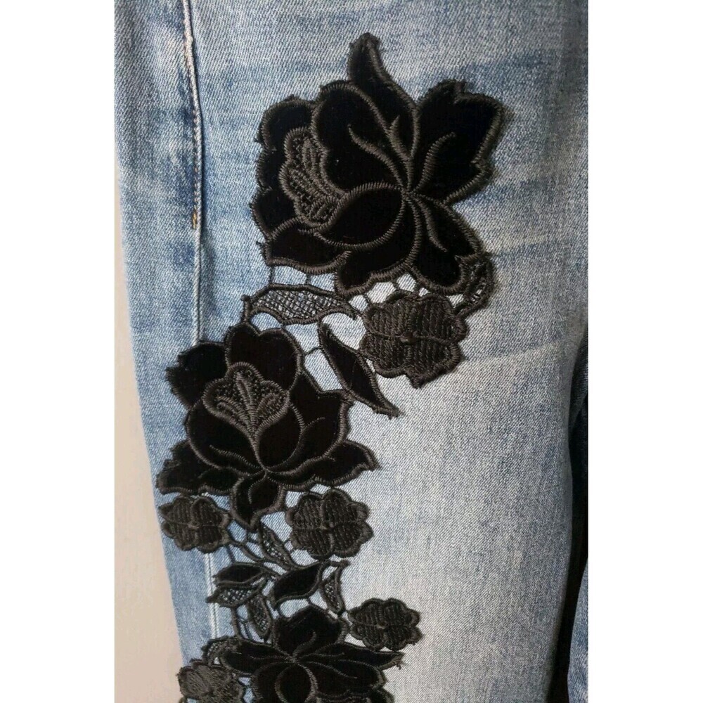 7 For All Mankind Cropped Jean Alexa Trouser Floral Embroided Wide Leg 24 New - Picture 6 of 9